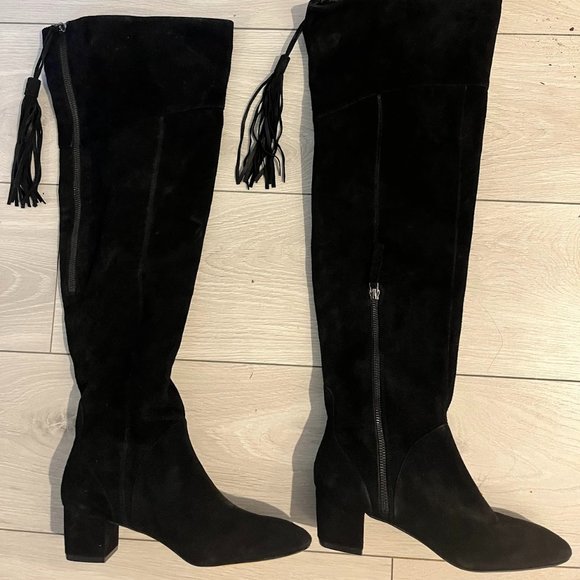 NEW NINE WEST BLACK SUEDE LEATHER OVER THE KNEE BOOTS - Picture 2 of 3
